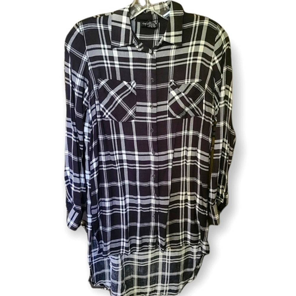 High Low Black Plaid Long Sleeve Tunic
